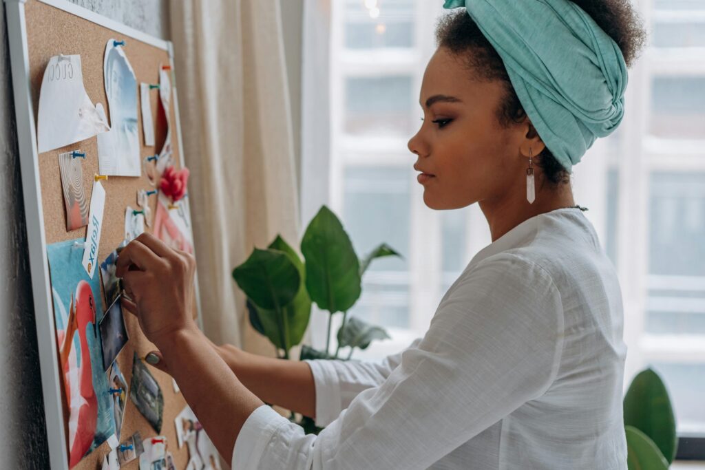 Woman looking at her New Years Resolutions